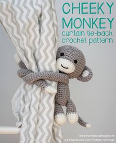 Really cute and easy cheeky monkey curtain tie back crochet pattern (pdf) - Etsy. <a class="pintag" href="/explore/crochet/" title="#crochet explore Pinterest">#crochet</a> <a class="pintag" href="/explore/monkey/" title="#monkey explore Pinterest">#monkey</a> <a class="pintag" href="/explore/nursery/" title="#nursery explore Pinterest">#nursery</a>