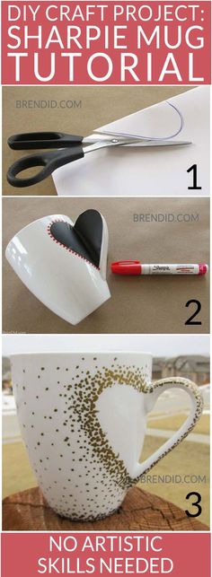 DIY Craft Project: Sharpie Mug Tutorial - Custom heart handle mugs that require???