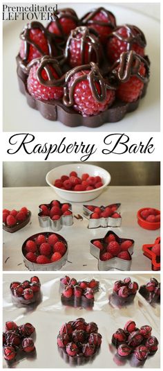 Quick and Easy Chocolate Raspberry Bark Recipe. It just requires 2 ingredients: dark chocolate and fresh raspberries. use cookie cutter to make fun shapes!