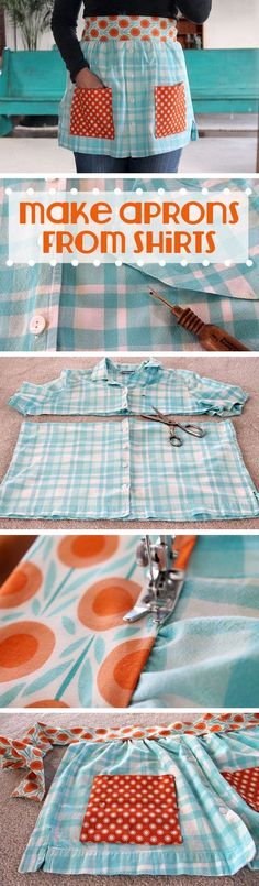 Make an adorable apron from old t-shirts! Beth Huntington has the best ideas for transforming old shirts and things into new, fashion-forward wearable items. This is great for beginner sewers or experienced ones!