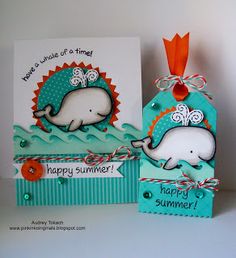 Fantastic card and tag by Audrey! Lawn Fawn - Critters in the Sea, Happy Summer _ Pink Ink Originals: A Whale of a Time! {Lawn Fawn Stamps}