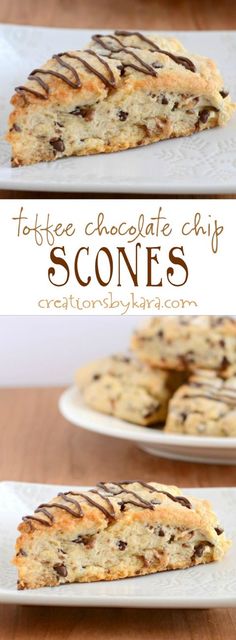 Recipe for yummy toffee chocolate chip scones. Loaded with chocolate chips and toffee, these are some of the most decadent scones you will ever eat!