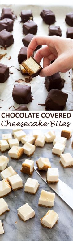 Chocolate Covered Cheesecake Bites. Perfect bite-sized cheesecake covered in a sweet chocolate shell coating. They are extremely addicting! | <a href="http://chefsavvy.com" rel="nofollow" target="_blank">chefsavvy.com</a> <a class="pintag" href="/explore/recipe/" title="#recipe explore Pinterest">#recipe</a> <a class="pintag" href="/explore/chocolate/" title="#chocolate explore Pinterest">#chocolate</a> <a class="pintag" href="/explore/cheesecake/" title="#cheesecake explore Pinterest">#cheesecake</a> <a class="pintag searchlink" data-query="%23bites" data-type="hashtag" href="/search/?q=%23bites&rs=hashtag" rel="nofollow" title="#bites search Pinterest">#bites</a> <a class="pintag" href="/explore/dessert/" title="#dessert explore Pinterest">#dessert</a>