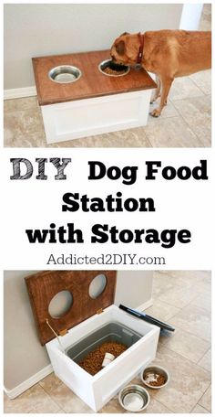 DIY Storage Ideas - DIY Dog Food Station with Storage - Home Decor and Organizing Projects for The Bedroom, Bathroom, Living Room, Panty and Storage Projects - Tutorials and Step by Step Instructions for Do It Yourself Organization <a href="http://diyjoy.com/diy-storage-ideas-organization" rel="nofollow" target="_blank">diyjoy.com/...</a>
