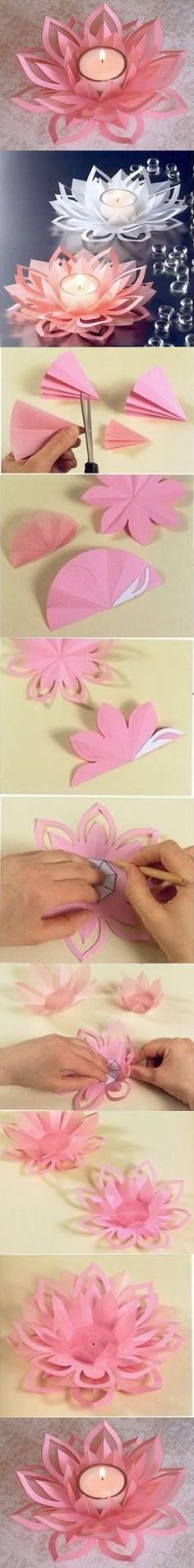 DIY Paper Lotus tea candle decor. The perfect way to dress up a plain tea candle!