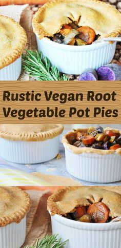 Rustic and hearty Vegan Root Vegetable Pot Pies. These will make you slow down and enjoy life while they warm your body and soul. Filled with antioxidants and delicious root vegetables all wrapped up in a delicious crust. This is on of my favorite fall recipes. <a href="http://www.veganosity.com" rel="nofollow" target="_blank">www.veganosity.com</a>