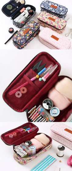 Ooh la la~ Grab this beautiful pouch to make the ultimate craft kit! It has a large main compartment to hold your sewing or craft supplies so all of your essentials will be in one place. There???s also 1 open pocket &amp; 1 mesh pocket to organize your pens, pencils, scissors, &amp; more! It???s great for sewing or knitting items like needles or thread too. It comes in 4 lovely floral patterns &amp; is lined with quality fabric &amp; padding for protection. Use this pretty pouch on the go or for daily organization.