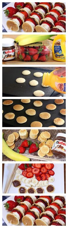 Fun and Healthy Party Food for Kids | Nutella Mini Pancake Kabobs by DIY Ready at <a href="http://diyready.com/best-kids-party-ideas/" rel="nofollow" target="_blank">diyready.com/...</a>