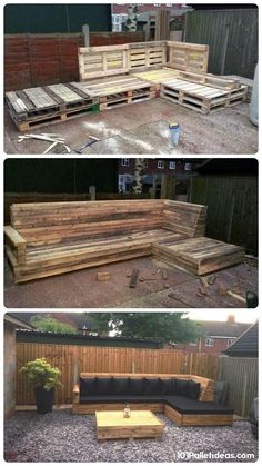 Pallet L-Shaped Sofa for Patio / Couch | 101 Pallet Ideas