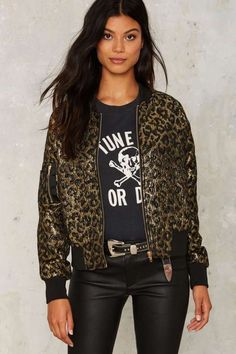 Nasty Gal Can&#39;t Fight this Feline Bomber Jacket