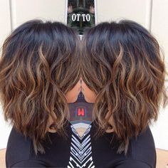 ???Cut into a long bob and balayaged to break up her black hair color. <a class="pintag searchlink" data-query="%23balyage" data-type="hashtag" href="/search/?q=%23balyage&rs=hashtag" rel="nofollow" title="#balyage search Pinterest">#balyage</a>???