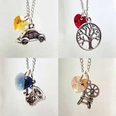 Once Upon A Time Character Necklaces - Emma (Beetle Car), Regina (Apple Tree), Belle (Chipped Cup), Rumpelstiltskin (Spinning Wheel) ... more options available with Hook, Charming, Henry, Snow, Tinkerbell and Ruby