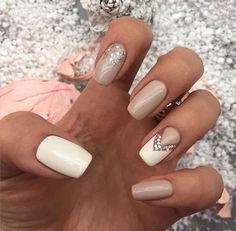 Beautiful evening nails, Beige nails, Evening dress nails, Evening nails, Evening nails by gel polish, White and beige nails