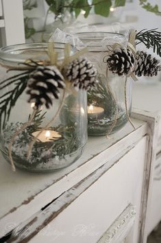 Simple glass &amp; pinecone votives: nelly vintage home