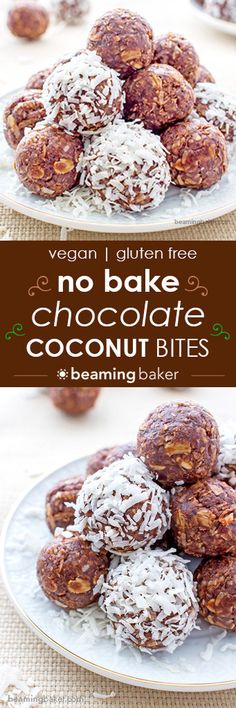 No Bake Chocolate Coconut Bites: A one bowl recipe for soft, chewy and indulgent no bake chocolate coconut bites. Vegan, gluten-free and delicious. <a href="http://BEAMINGBAKER.COM" rel="nofollow" target="_blank">BEAMINGBAKER.COM</a> <a class="pintag" href="/explore/Vegan/" title="#Vegan explore Pinterest">#Vegan</a> <a class="pintag" href="/explore/Glutenfree/" title="#Glutenfree explore Pinterest">#Glutenfree</a> <a class="pintag searchlink" data-query="%23NoBake" data-type="hashtag" href="/search/?q=%23NoBake&rs=hashtag" rel="nofollow" title="#NoBake search Pinterest">#NoBake</a>