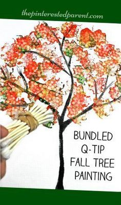 fall tree painted with bundled q-tips - autumn arts &amp; craft projects for???