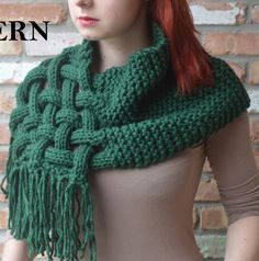 Knitting Pattern Celtic Woven Scarf - <a class="pintag searchlink" data-query="%23ad" data-type="hashtag" href="/search/?q=%23ad&rs=hashtag" rel="nofollow" title="#ad search Pinterest">#ad</a> Can be worn as a hooded cowl. Quick knit in chunky yarn tba