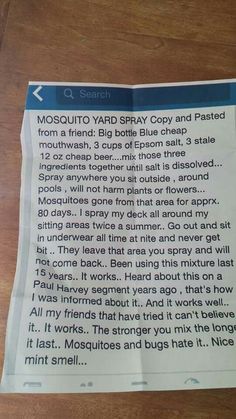 Mosquito yard spray - mouthwash, Epsom salt, beer