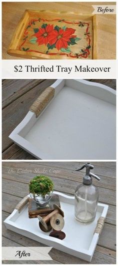 Thrift Store Tray Makeover. I love painting trays from garage sales and flea markets. A quick easy DIY project for your farmhouse decor.