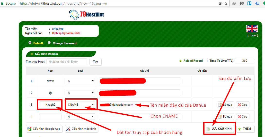 Liên kết tên miền công ty với tên miền miễn phí dahua