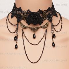 Victorian Gothic Black Lace Choker Necklace Collar Steampunk Reenactment Cosplay
