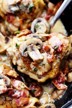 Creamy Bacon Mushroom Thyme Chicken is honestly one of the best skillet meals you will ever make! ??Tender chicken with a creamy sauce with bacon, mushroom, and thyme. ??The flavor is out of this world!?? You guys. ??I have made a few really really good skillet chicken meals in my day. ??They are getting some ???