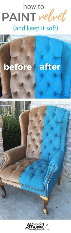 Here's how to paint crushed velvet and keep it soft! Give your upholstery furniture a facelift with a coat of paint! How to paint furniture and howt to paint fabric in this tutorial using FAB! More painting advice and DIY projects at <a href="http://theMagicBrushinc.com" rel="nofollow" target="_blank">theMagicBrushinc.com</a>