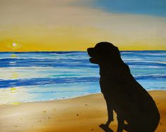 Days End Dog on Beach at Sunset original acrylic by PaintedbyCarol, $200.00