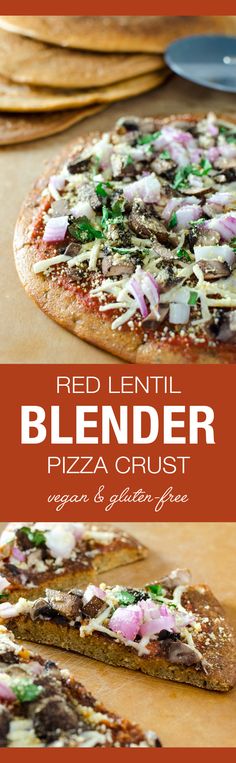 This easy blend and pour vegan gluten-free red lentil blender pizza crust recipe creates a flavorful pancake/tortilla-like crust in just over 5 minutes.