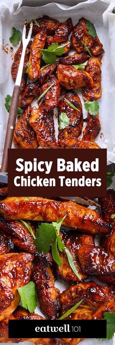 Chicken strips are marinated in a sweet and spicy sauce, then baked, not fried???