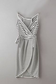Wrap Front Stripe Pattern Irregular Hem Midi Dress with Belt -YOINS