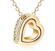 Double Love Heart Shape Pendant Necklace, Crystal From Swarovski Jewelry