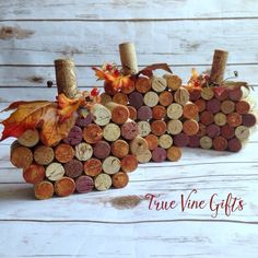 A whole pumpkin patch of wine cork pumpkins from True Vine Gifts on Etsy.