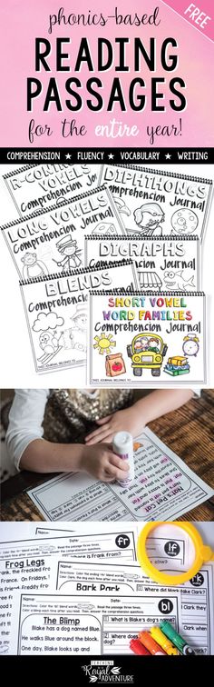 FREE Phonics-Based Reading Passages Fluency and Skill Based Reading Comprehension Notebook (ALL YEAR). This free printable includes comprehension, fluency, vocabulary and writing. A great resource for teachers that will save you time and energy. These phonics activities exemplify engaging learning strategies with simple instructions and interactive activities.Click here to get your free printable pages.