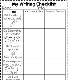 11 Fantastic Writing Rubrics for Kindergarten - writer&#39;s checklist for young students - Teach Junkie