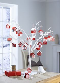 Display advent houses on White Twig Tree from Hobbycraft More