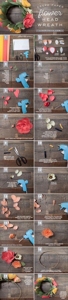 DIY Crepe Paper Flower Crown Tutorial with FREE Printable Template here: <a href="http://liagriffith.com/diy-crepe-paper-flower-headband/" rel="nofollow" target="_blank">liagriffith.com/...</a>