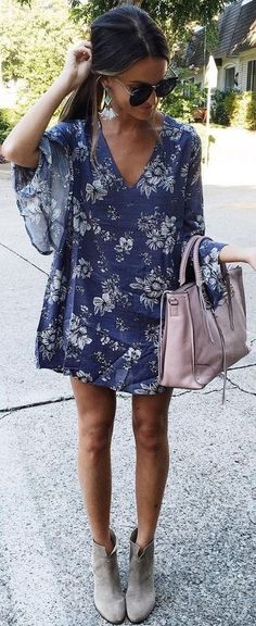 Floral dress + ankle boots.
