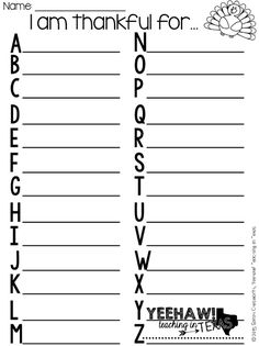 Love this freebie! Students write what they are thankful for each letter of the alphabet.