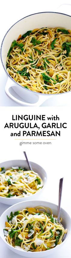 This 5-Ingredient Linguine with Arugula, Garlic and Parmesan recipe is super quick and easy to make, and full of the best flavors! | <a href="http://gimmesomeoven.com" rel="nofollow" target="_blank">gimmesomeoven.com</a>