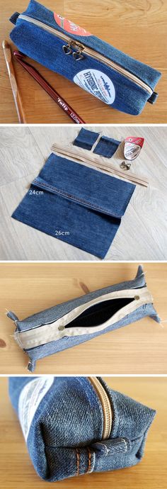 Denim make-up bag or Pencil Case Tutorial DIY <a href="http://www.handmadiya.com/2016/10/cosmetic-bag-or-pencil-case-of-jeans-diy.html" rel="nofollow" target="_blank">www.handmadiya.co...</a>
