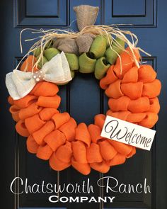 Made with yards &amp; yards of fluffy burlap, this pumpkin themed wreath is PERFECT for the Fall!!! The wreath photographed in this listing is