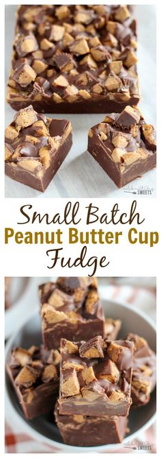 Small Batch Peanut Butter Cup Fudge - Creamy chocolate fudge swirled with peanut butter and topped with peanut butter cups. This small batch recipe is made in a loaf pan.