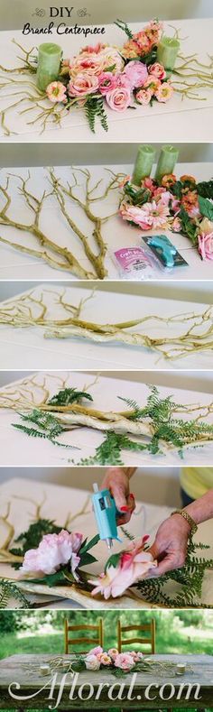 This gorgeous DIY Branch Centerpiece will make the perfect addition to your wedding, event or home table. Use silk flowers and manzanita branches for a DIY centerpiece that will last. Find everything at Afloral.com.