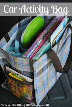 Keep kids busy for car trips by making an activity bag. This blog has several ideas for different kits.