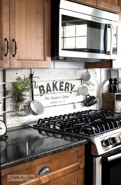Shiplap styled BAKERY kitchen sign, made with Funky Junk's Old Sign Stencils / <a href="http://funkyjunkinteriors.net" rel="nofollow" target="_blank">funkyjunkinterior...</a>