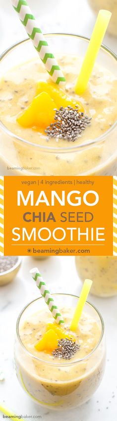 Mango Chia Seed Smoothie: An easy recipe for a refreshing and delicious mango smoothie packed with chia seeds. <a href="http://BEAMINGBAKER.COM" rel="nofollow" target="_blank">BEAMINGBAKER.COM</a> <a class="pintag searchlink" data-query="%23Vegan" data-type="hashtag" href="/search/?q=%23Vegan&rs=hashtag" rel="nofollow" title="#Vegan search Pinterest">#Vegan</a> <a class="pintag" href="/explore/GlutenFree/" title="#GlutenFree explore Pinterest">#GlutenFree</a>