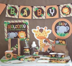 Safari (Jungle) Animals Baby Shower DIY Printable Party Kit - INSTANT DOWNLOAD