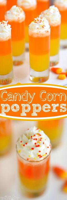 These Candy Corn Poppers are the perfect sweet drink for kids of all ages! This layered drink is impressive and EASY! // Mom On Timeout