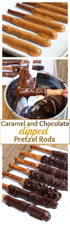 Caramel and Chocolate Dipped Pretzel Rods - The homemade caramel recipe makes all of the difference!